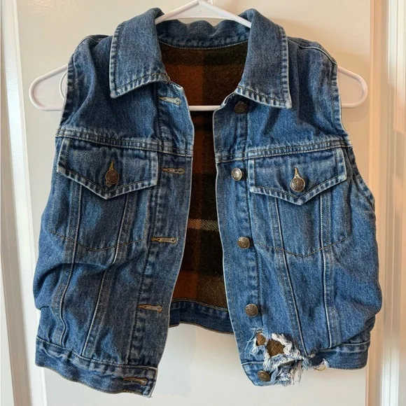 Giorgio Armani Jeans Reversible Denim Jean and Plaid Wool Jacket Vest - Picture 2 of 6